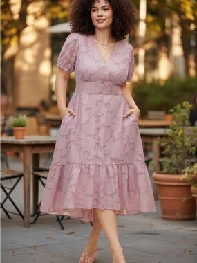 New: Size 30 BloomChic Women's Dusty Rose V-Neck Midi Dress